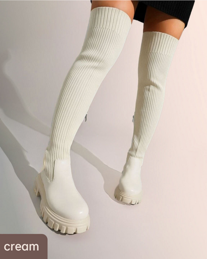Lena Thigh High Stretch Knit Boots